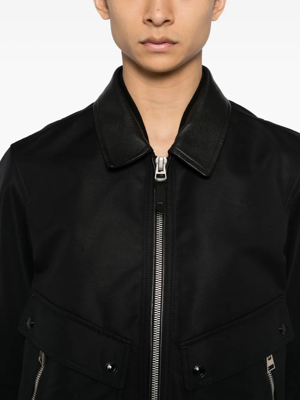 TOM FORD Bomberjack met leren kraag Zwart