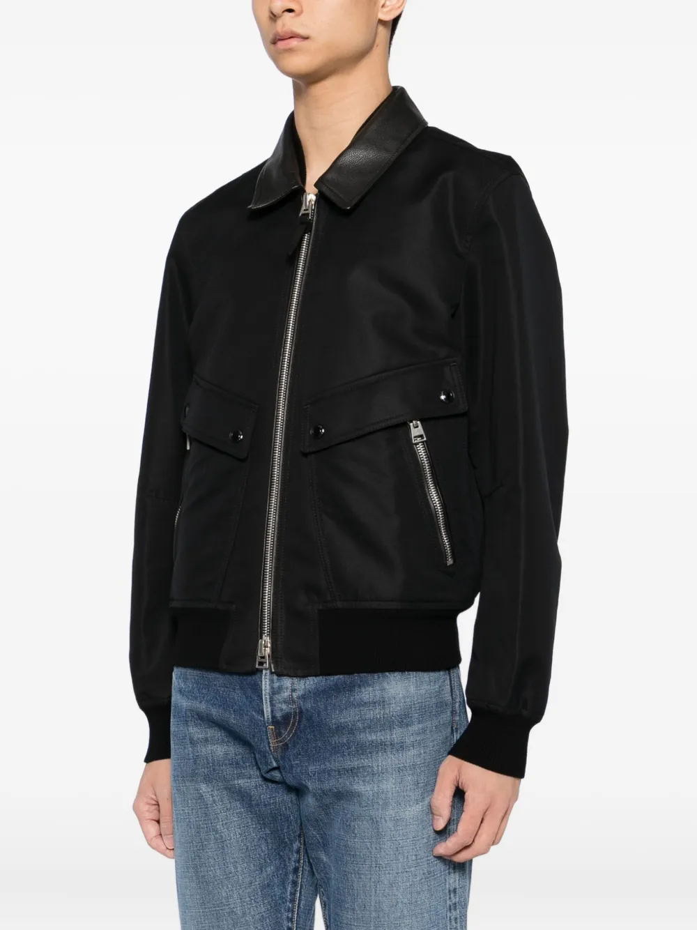 TOM FORD Bomberjack met leren kraag Zwart