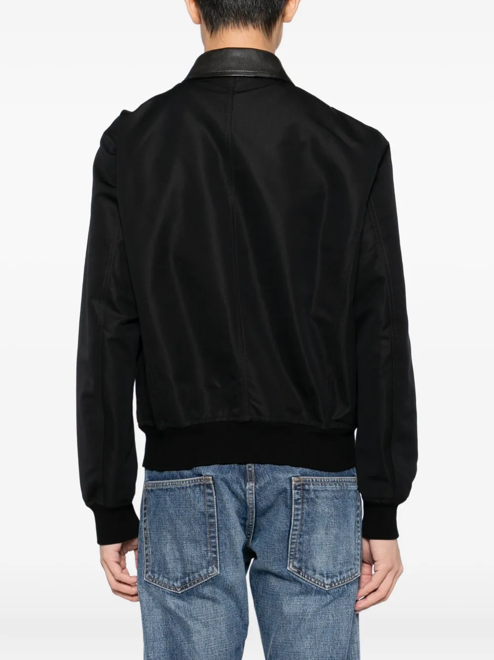 TOM FORD Bomberjack met leren kraag Zwart