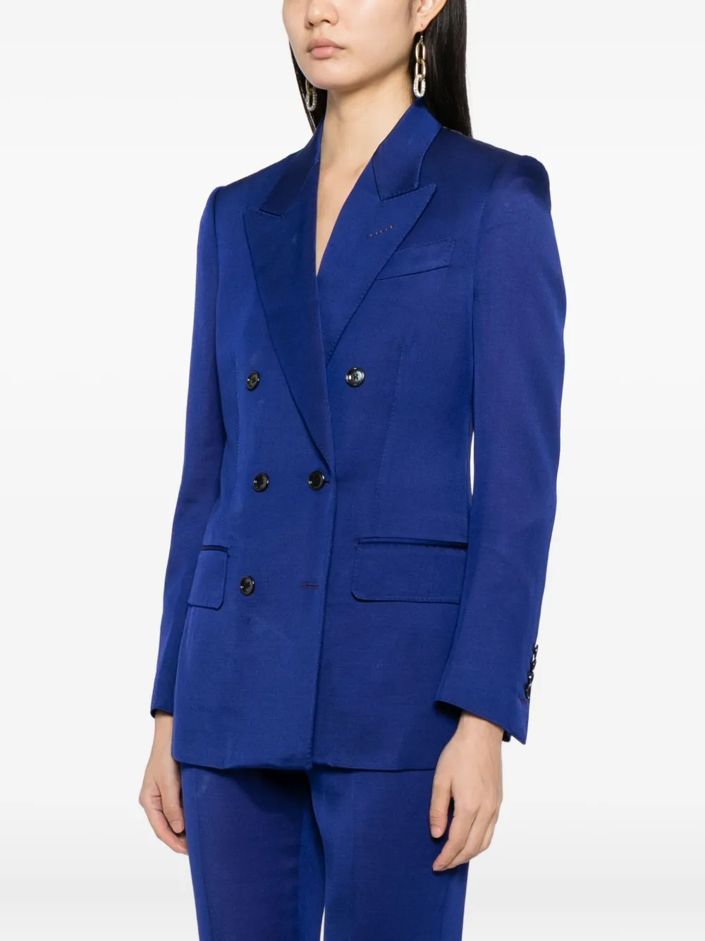 Tom Ford Twill Double-breasted Blazer In Blue