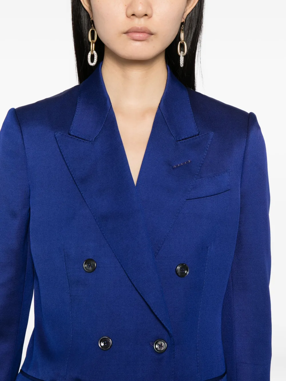 Tom Ford Twill Double-breasted Blazer In Blue