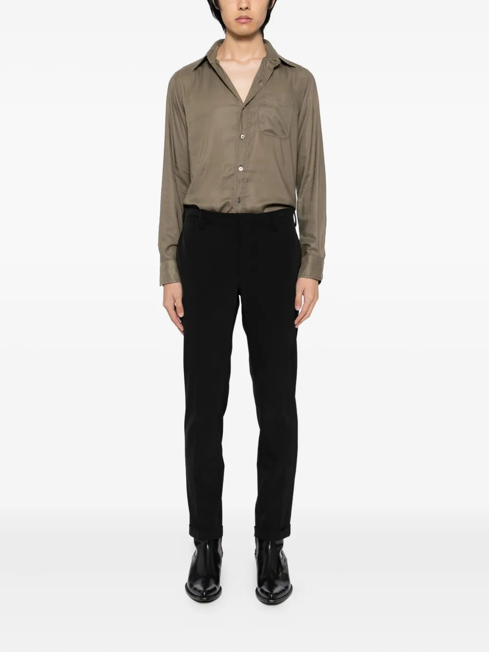Tom Ford Gabardine Slim-fit Shirt In Brown