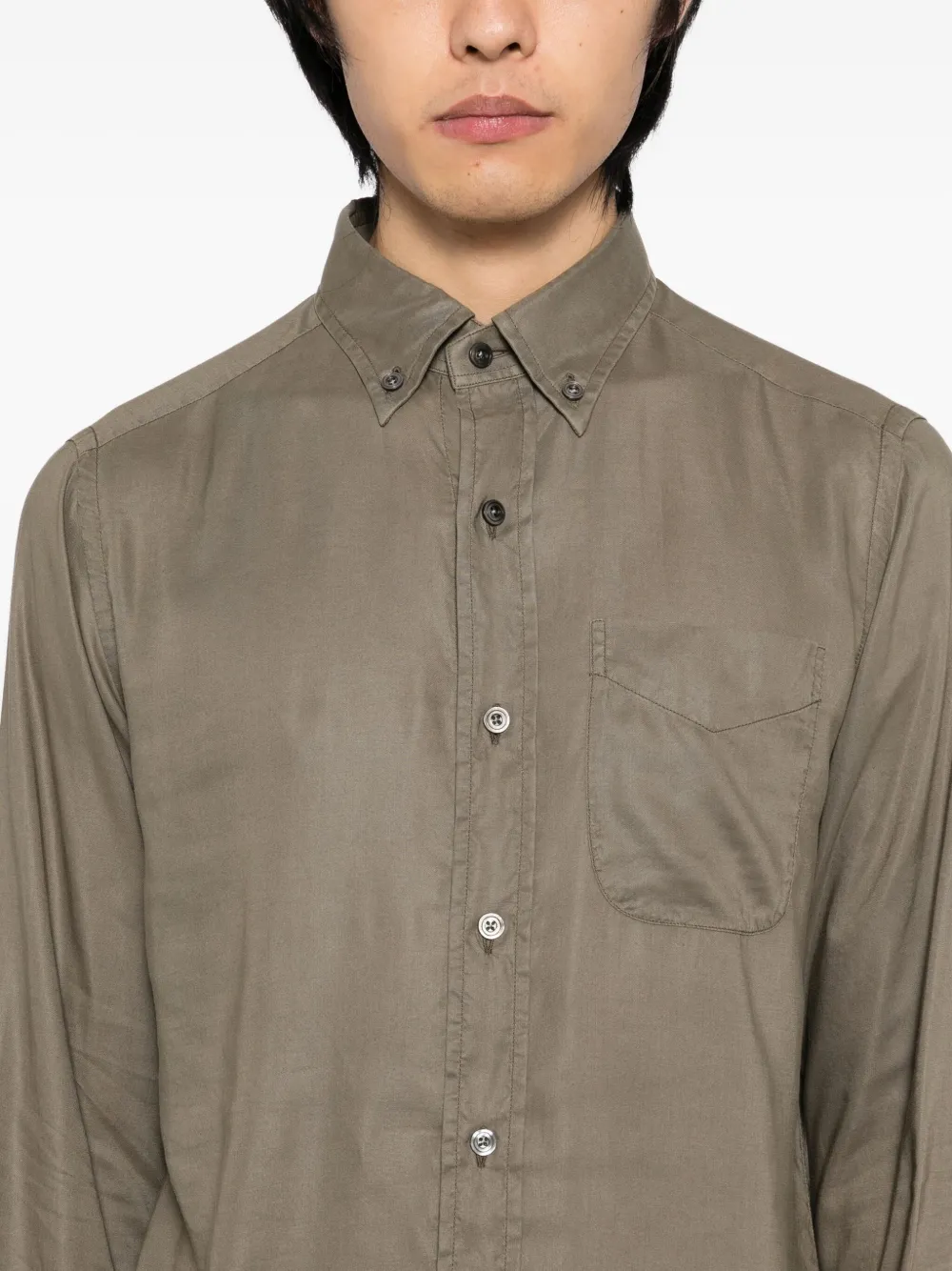 Tom Ford Gabardine Slim-fit Shirt In Brown