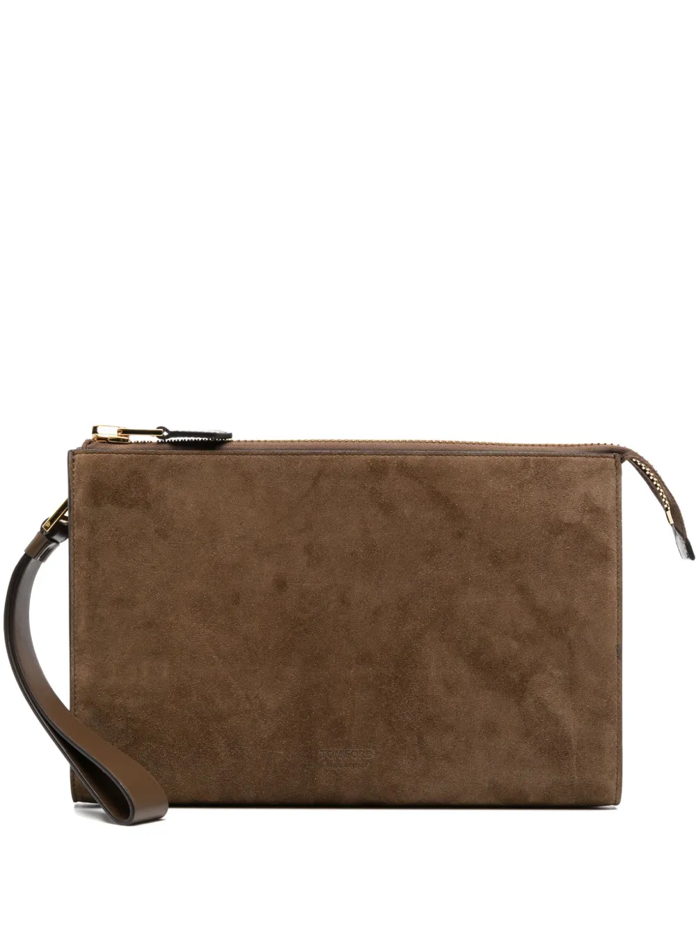Tom Ford Logo-debossed Clutch Bag In Brown