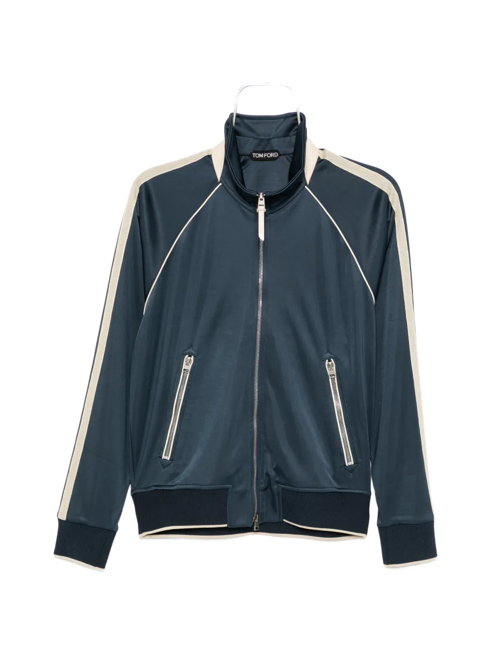 Tom Ford Contrast Side-strap Zipped Jacket In Blue
