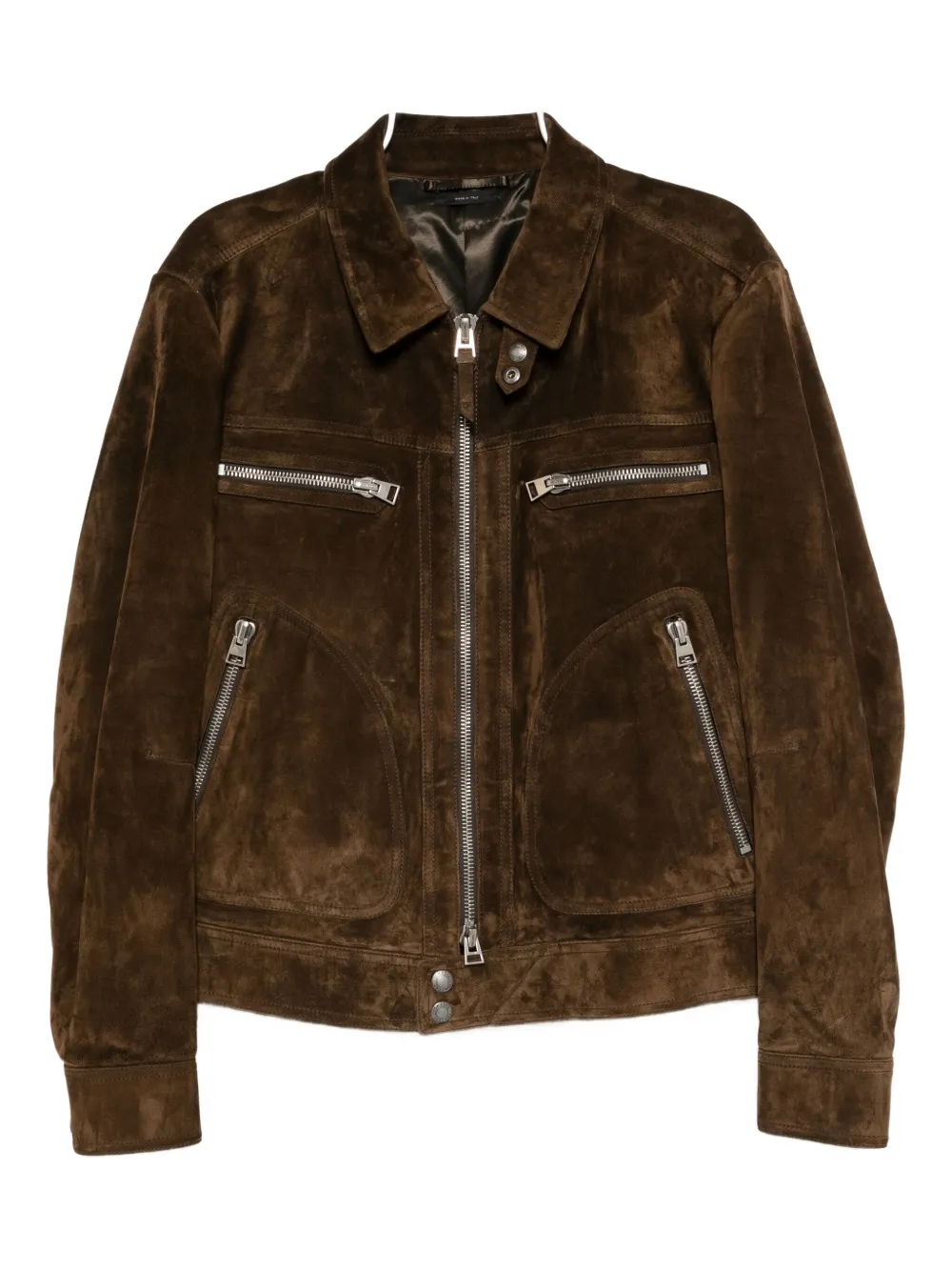 TOM FORD Suède overhemd met rits Bruin