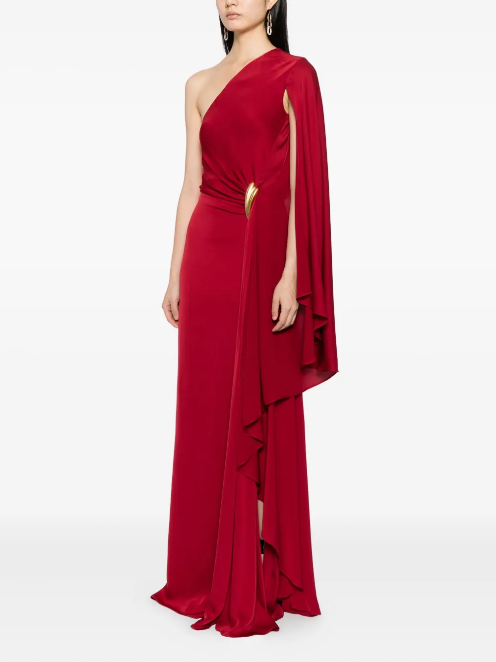 Tom Ford Embellished One-sleeve Draped Silk-crepe Gown In Red