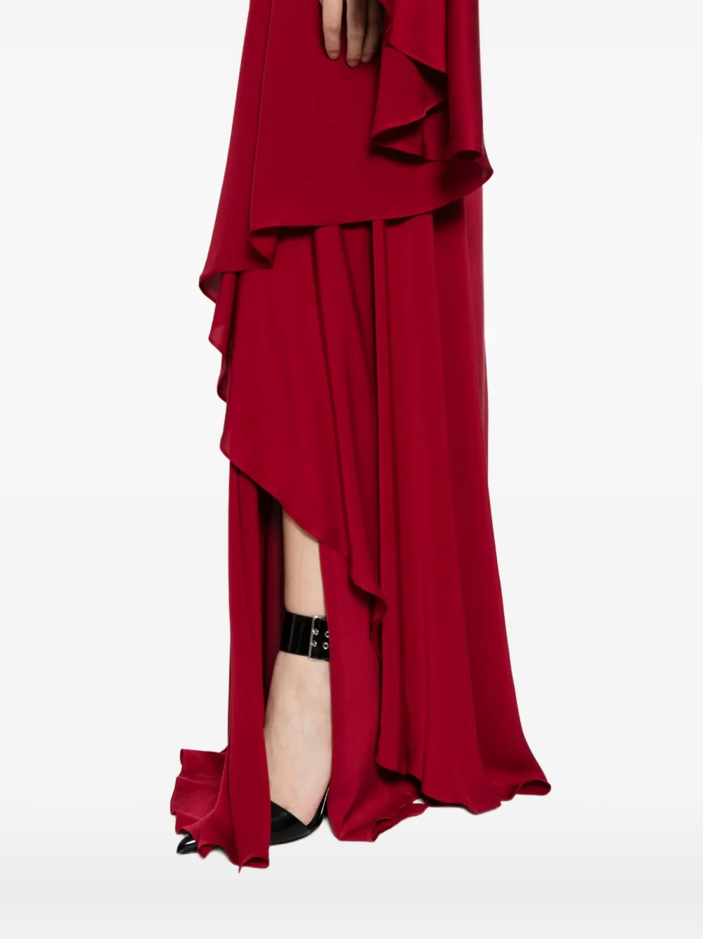 Tom Ford Embellished One-sleeve Draped Silk-crepe Gown In Red