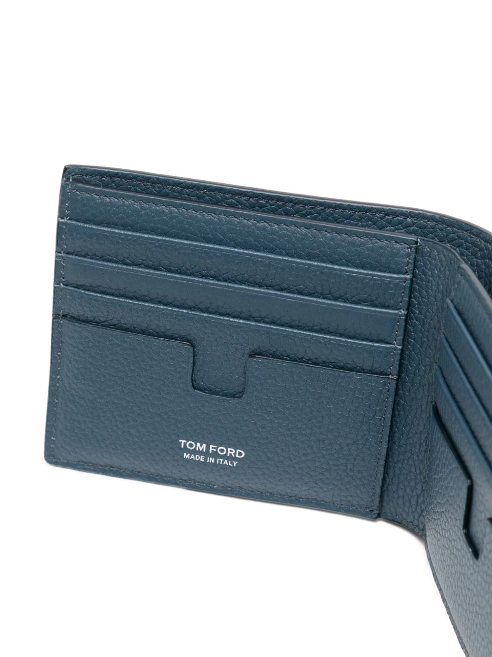 Tom Ford Grain Leather Classic Bifold Wallet In Blue