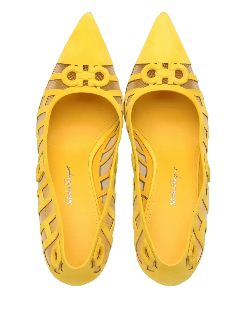 Ferragamo 105 mm leren pumps met hak Geel