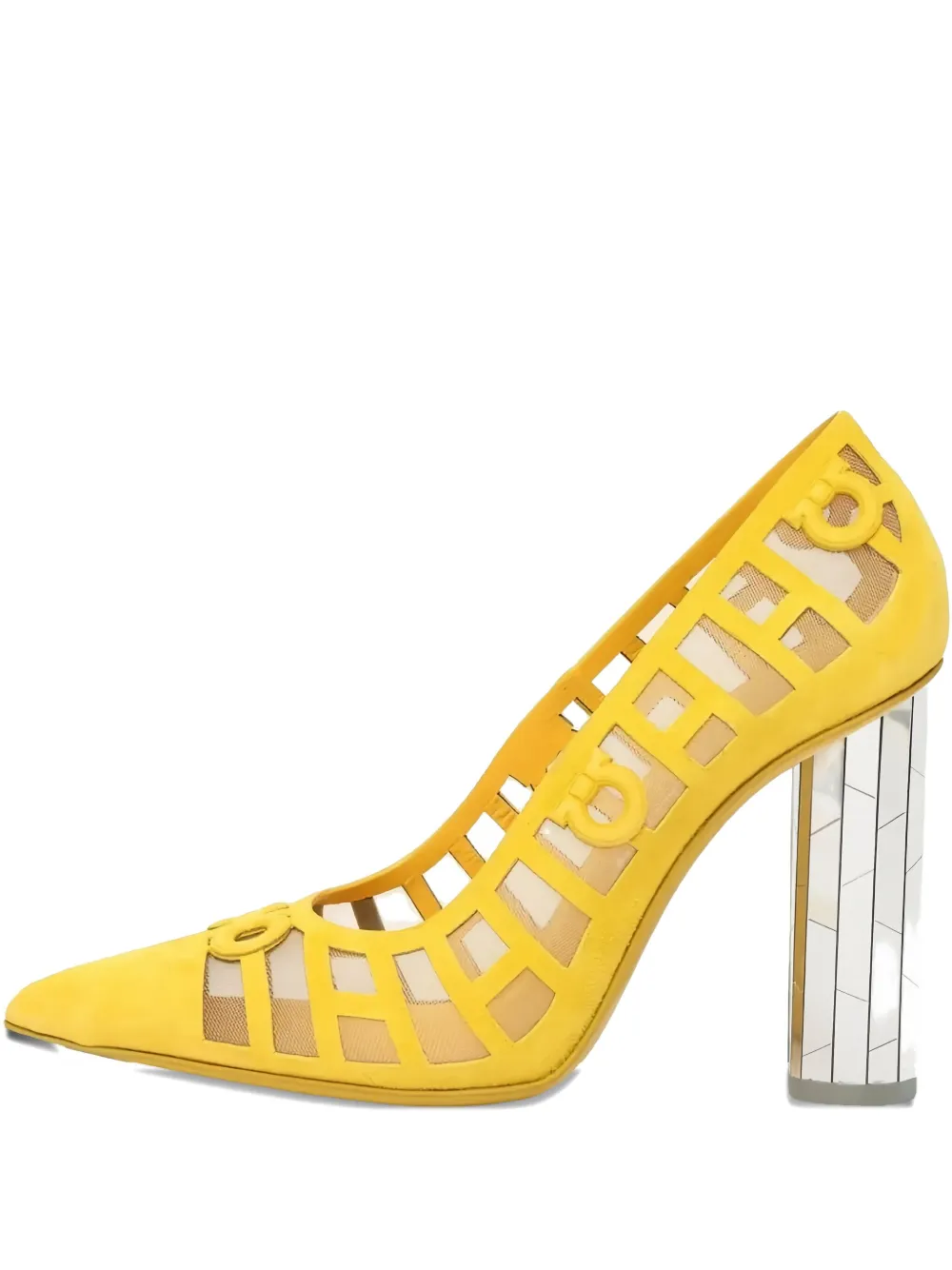 Ferragamo 105 mm leren pumps met hak Geel