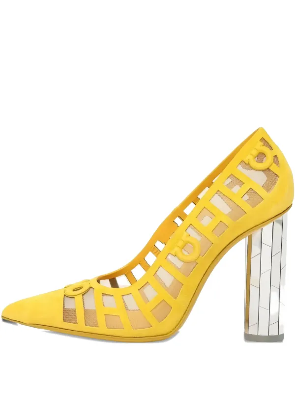 Ferragamo 105mm Leather Heeled Pumps in Yellow