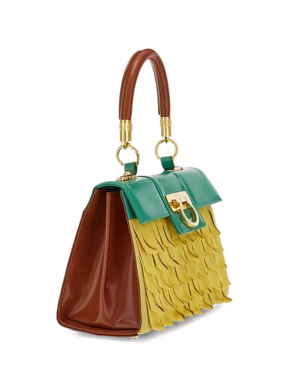 Ferragamo Borsa tote in pelle con frange - Giallo
