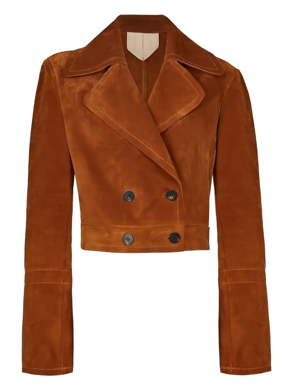 Ferragamo Double-breasted Cropped Jacket In Brown
