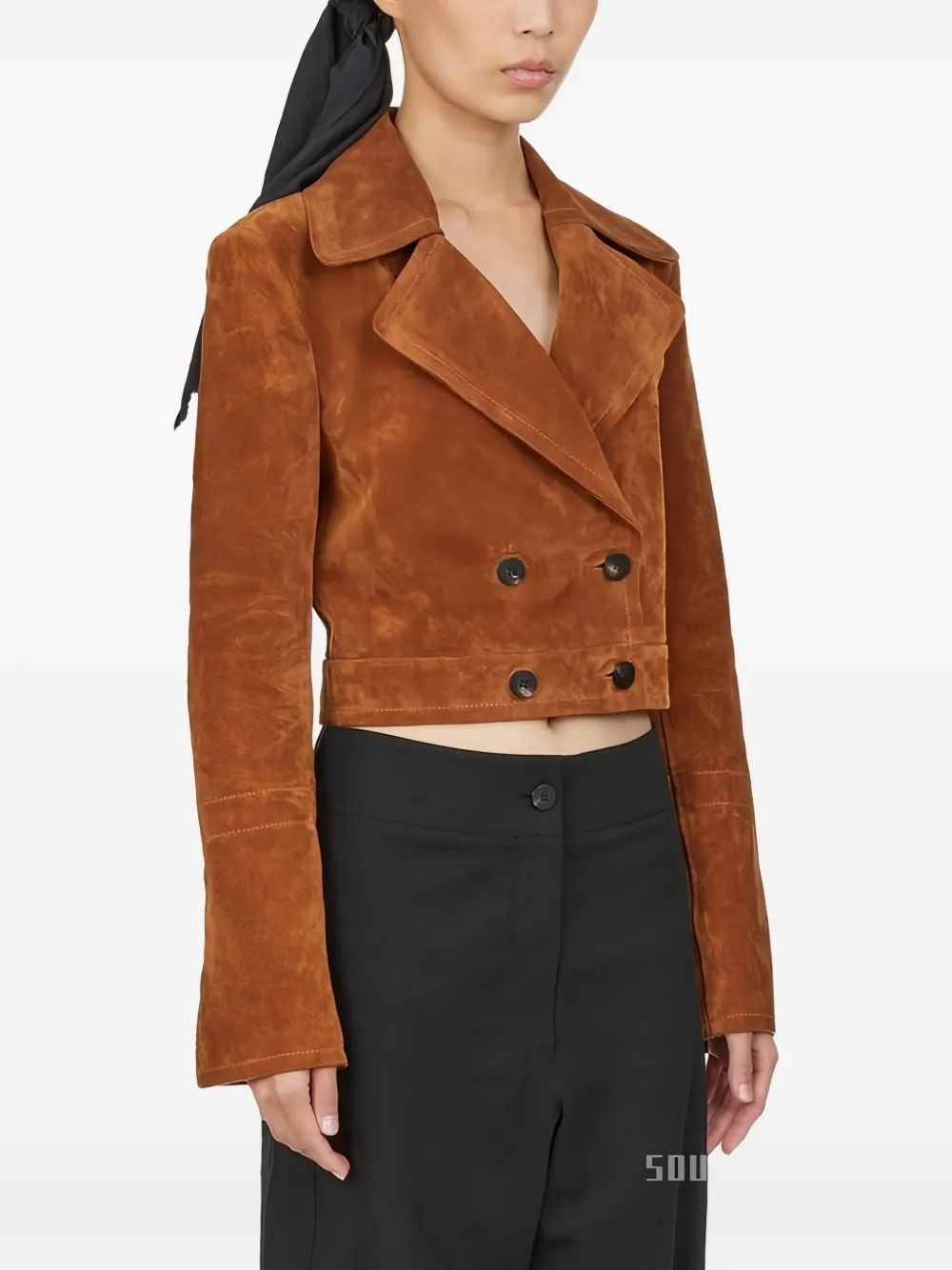 Ferragamo Double-breasted Cropped Jacket In Brown