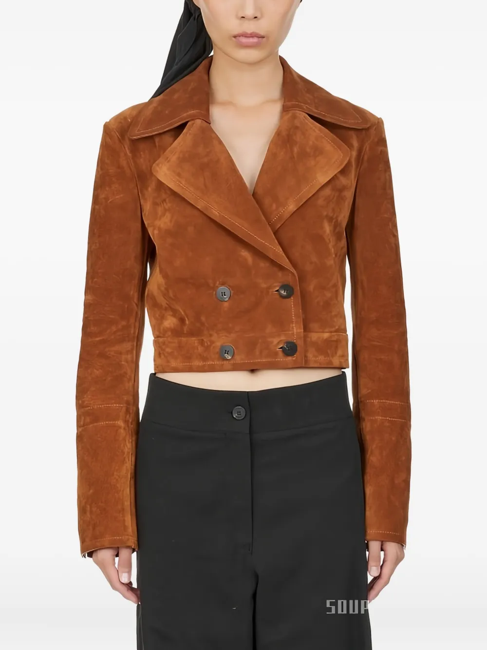 Ferragamo Double-breasted Cropped Jacket In Brown