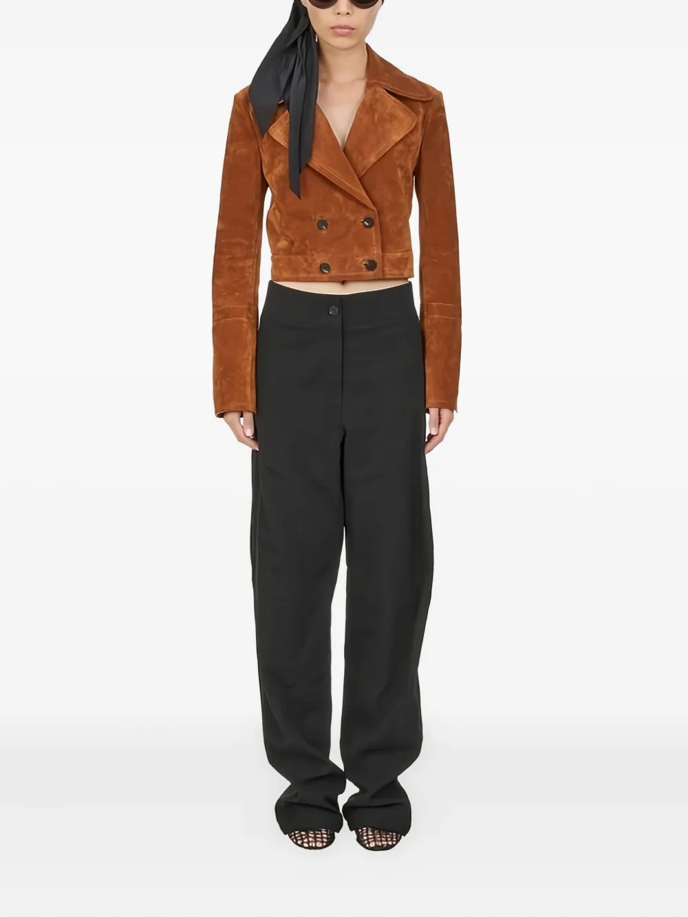Ferragamo Double-breasted Cropped Jacket In Brown
