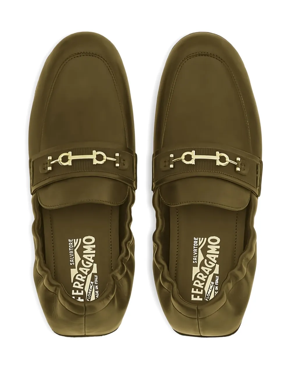 Ferragamo Gancini-detail leather loafers Green