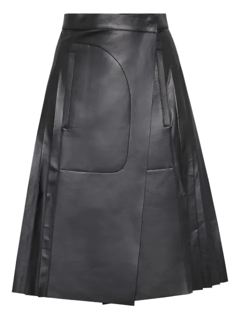 Ferragamo pleated leather midi skirt