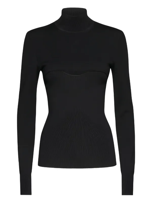 Ferragamo Mock-neck Ribbed Top in Black