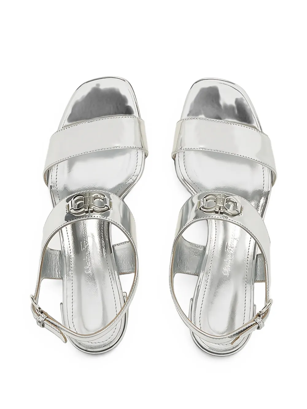 Ferragamo Gancini metallic leather sandals Zilver
