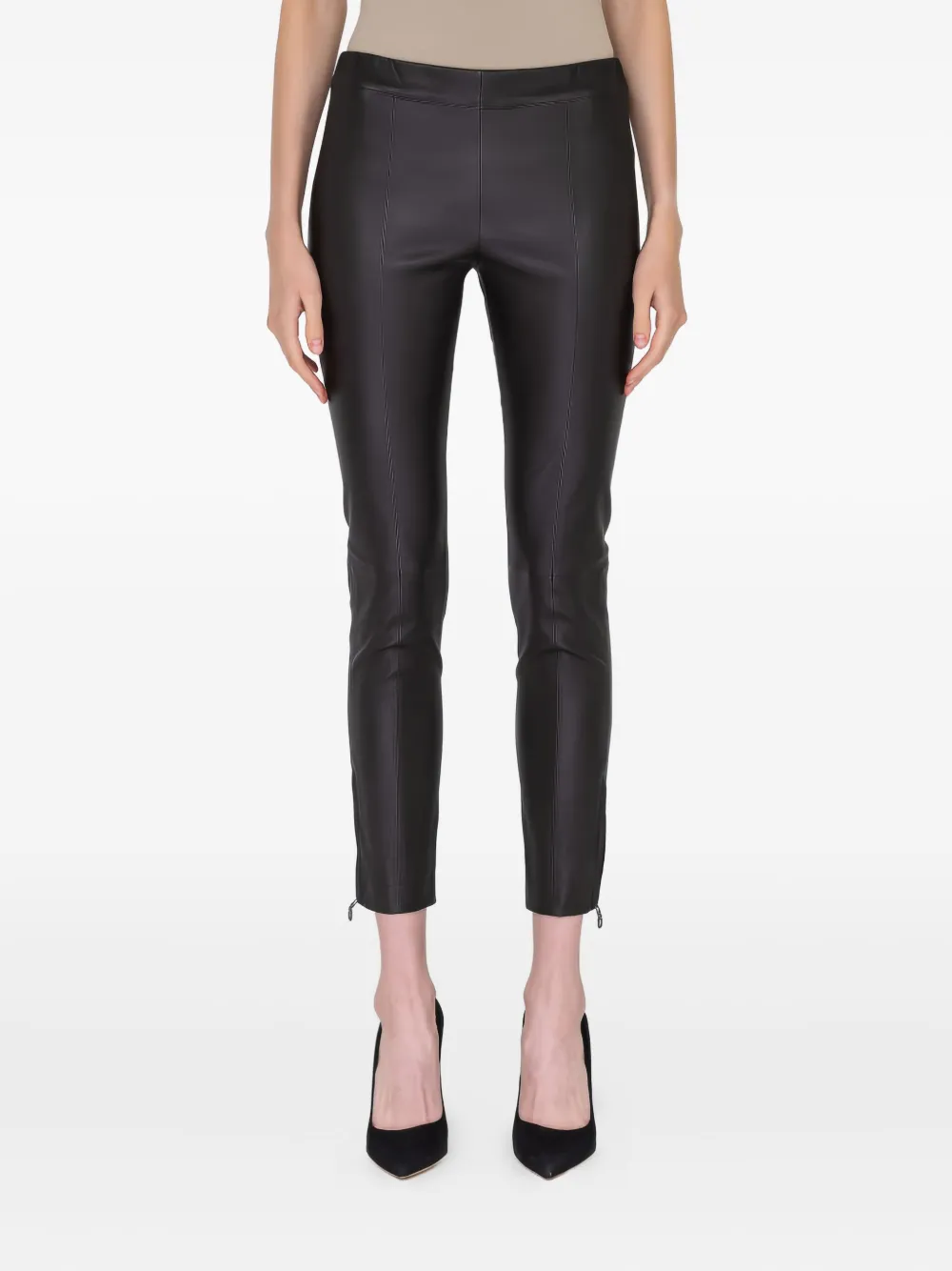Ferragamo zip-detail leather trousers Zwart