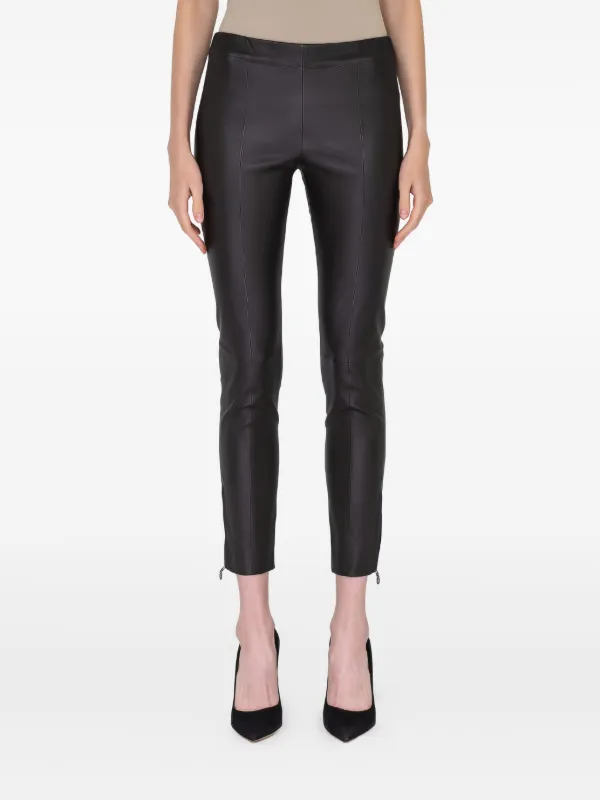 Ferragamo Zip-detail Leather Trousers in Black