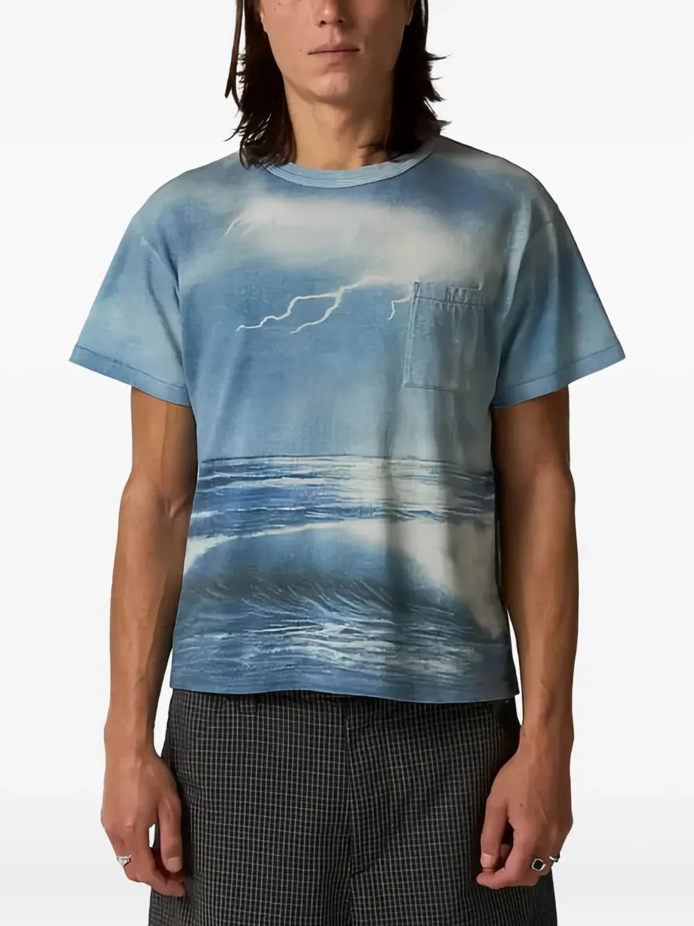 ERL T-shirt met zak en stormprint Blauw