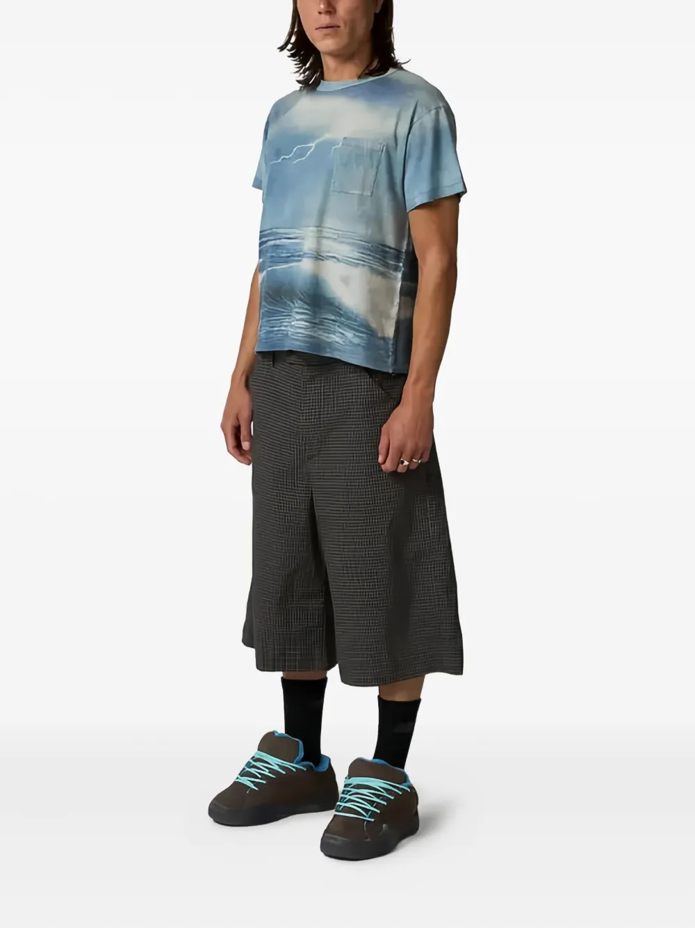 ERL T-shirt met zak en stormprint Blauw