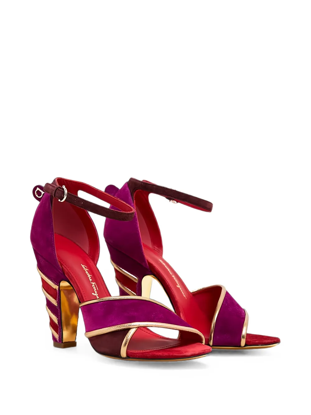 Ferragamo Ether suede metallic-trim sandals - Viola