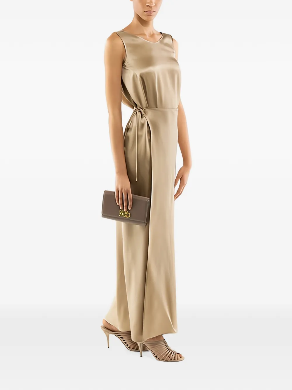 Ferragamo maxi-jurk met satijnen afwerking Beige