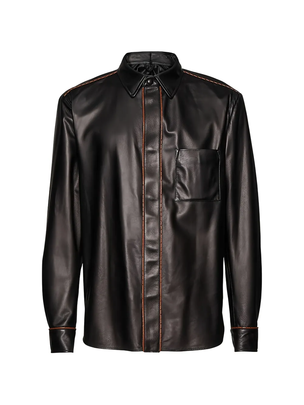 Ferragamo contrast-stitch leather jacket - Marrone