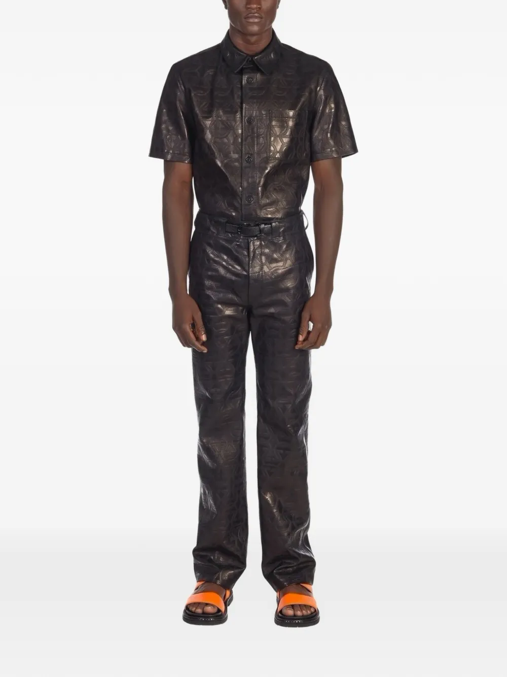 Ferragamo Leren jack met Gancini-patroon Blauw