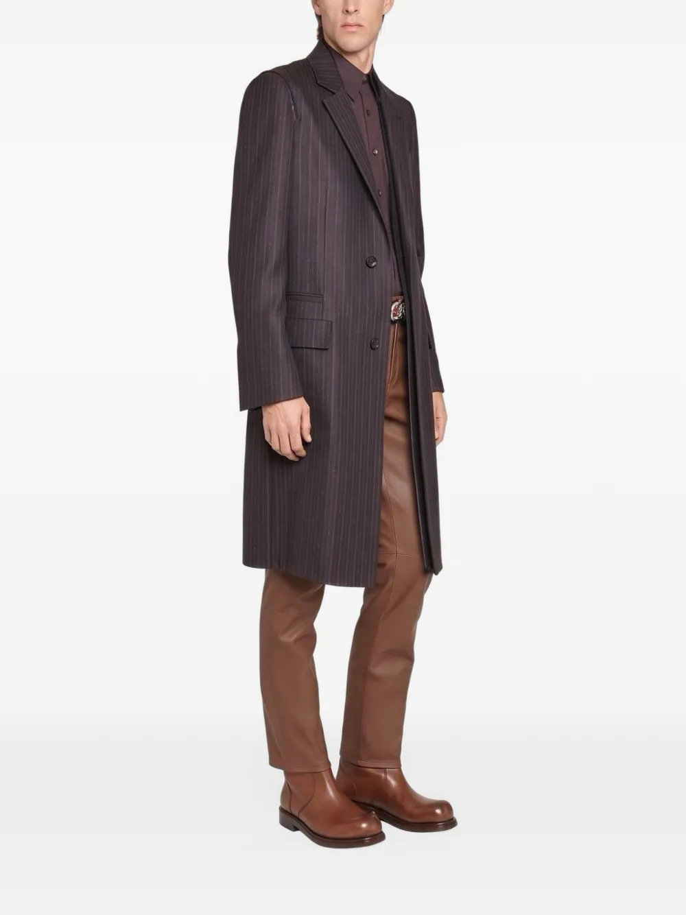 Ferragamo pinstripe-pattern single-breasted coat Paars