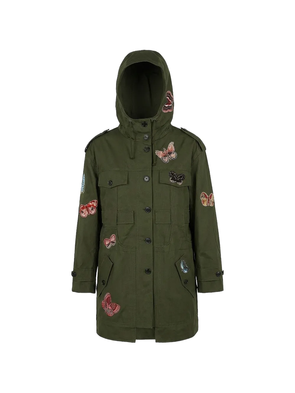 Valentino Garavani butterfly-patch hooded coat - Grün