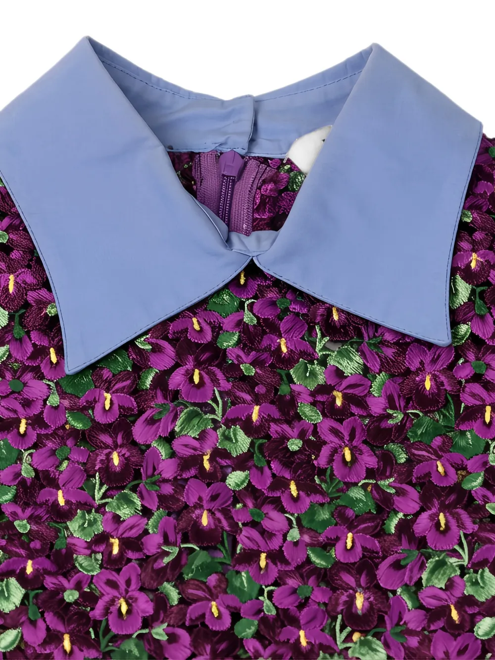 Valentino Garavani Jurk met contrasterende kraag en geborduurde bloemen Paars