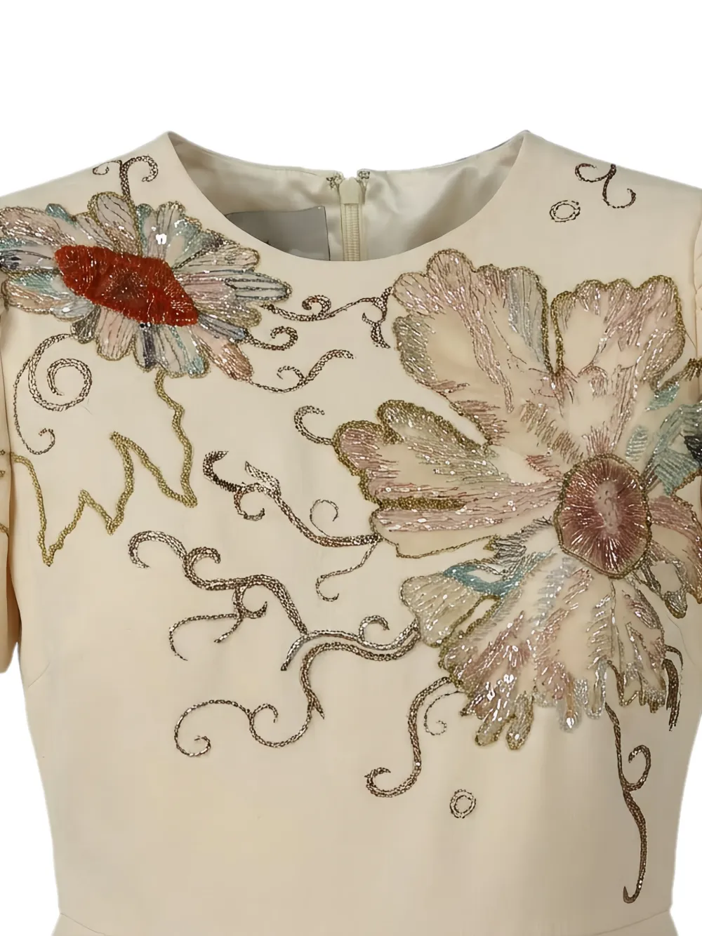 Valentino Garavani floral-embroidered sequin-embellished dress Beige
