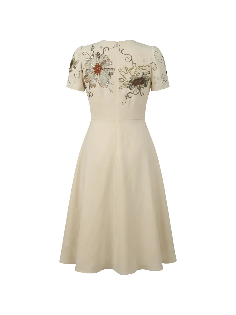 Valentino Garavani floral-embroidered sequin-embellished dress Beige
