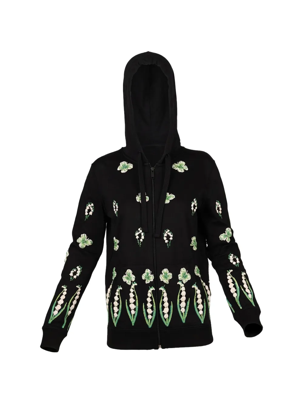 Valentino Garavani floral-appliqué zip-up hoodie - Nero
