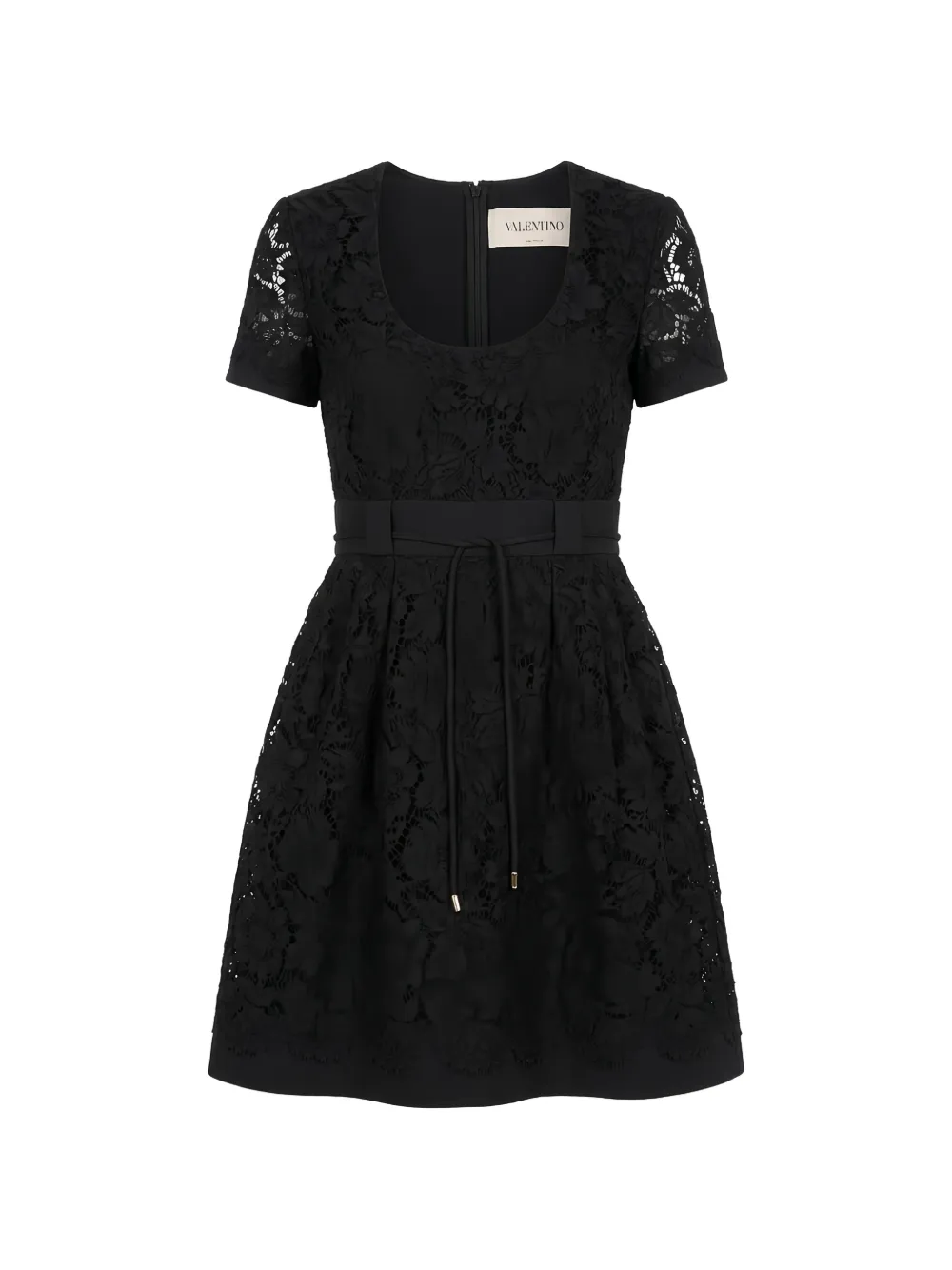 Valentino Garavani lace-overlay belted dress - Black