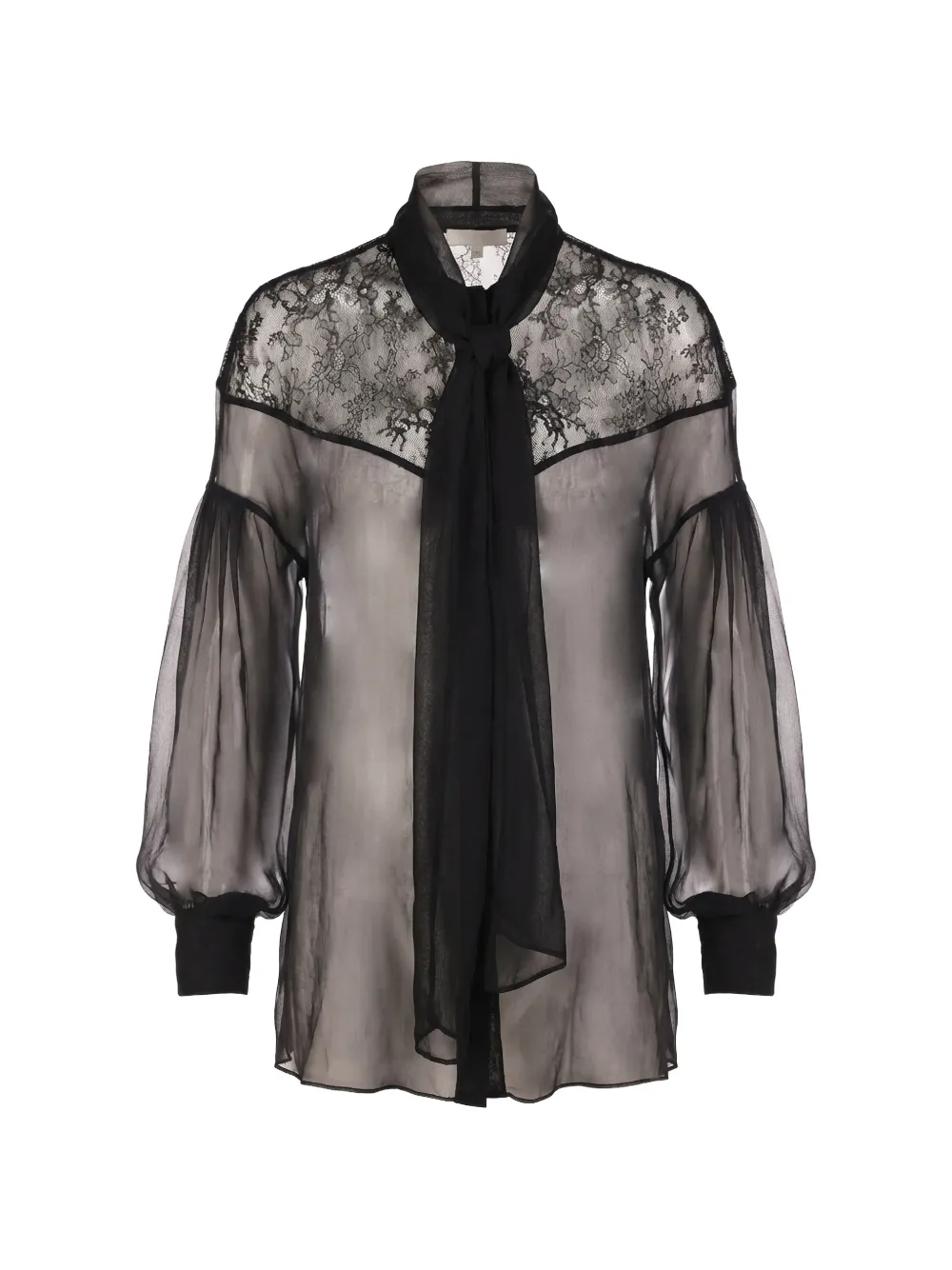 Valentino Garavani lace-panelled pussy-bow shirt - Nero