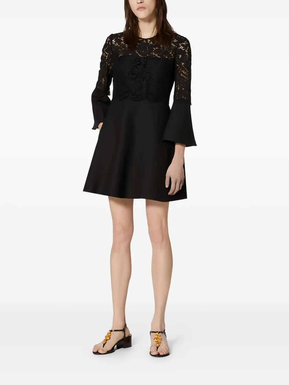 Valentino Garavani lace-paneled flared dress - Zwart