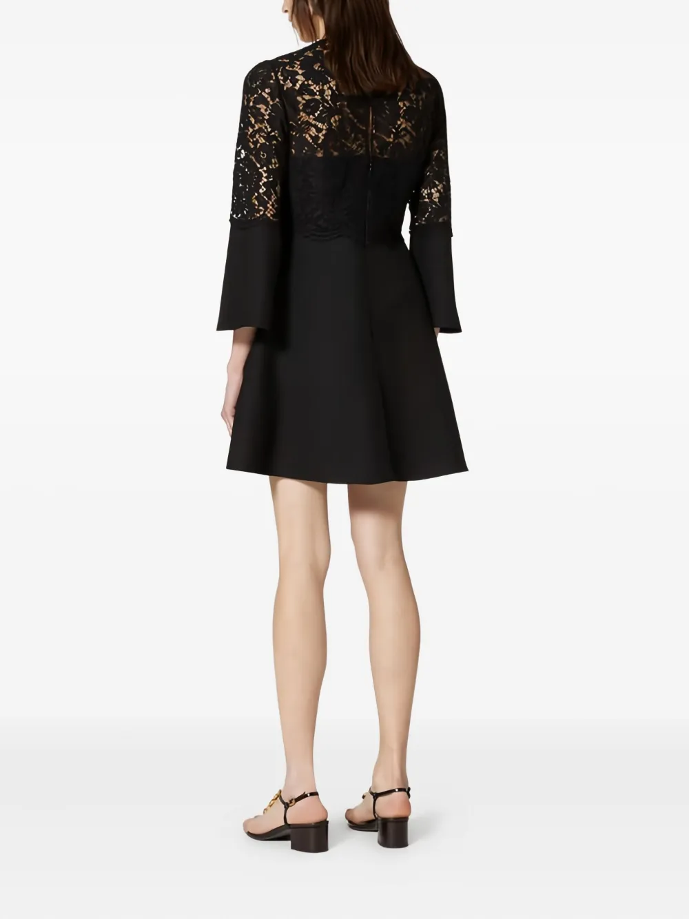 Valentino Garavani lace-paneled flared dress Zwart