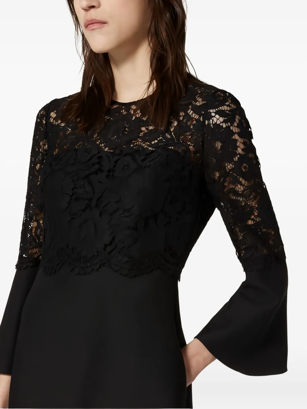 Valentino Garavani lace-paneled flared dress Zwart