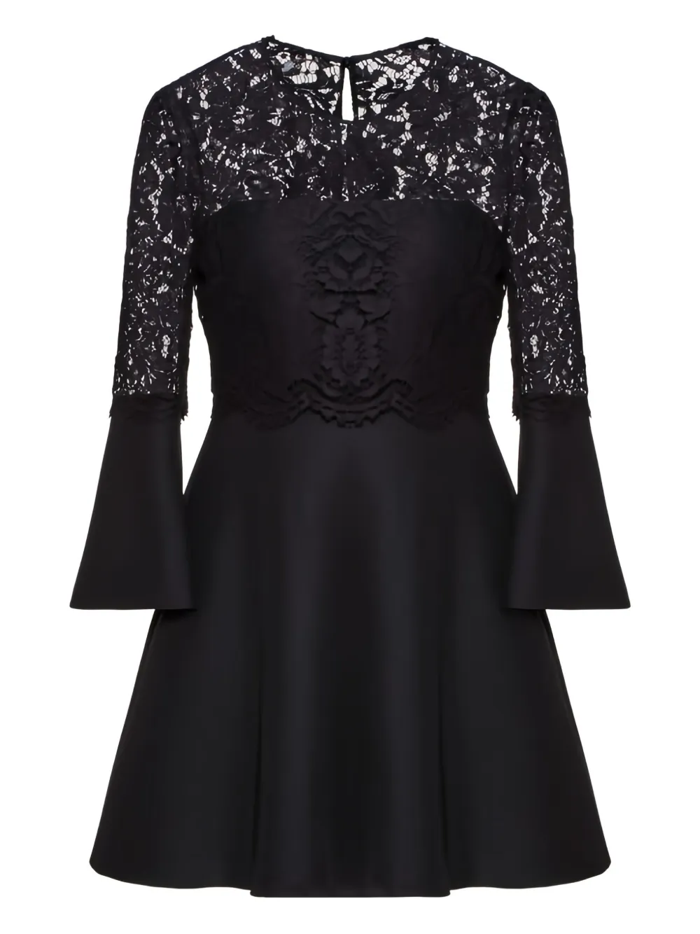 Valentino Garavani lace-paneled flared dress Zwart