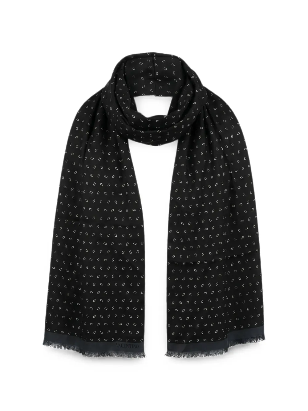 Valentino Garavani monogram-print frayed scarf - Nero