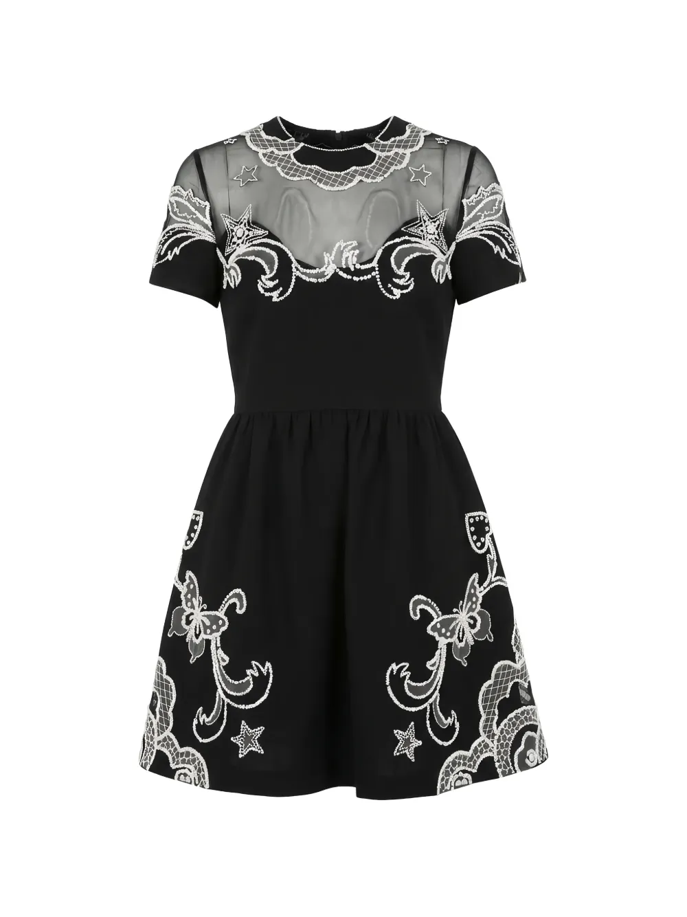 Valentino Garavani bead-embellished tulle-panel mini dress - Nero