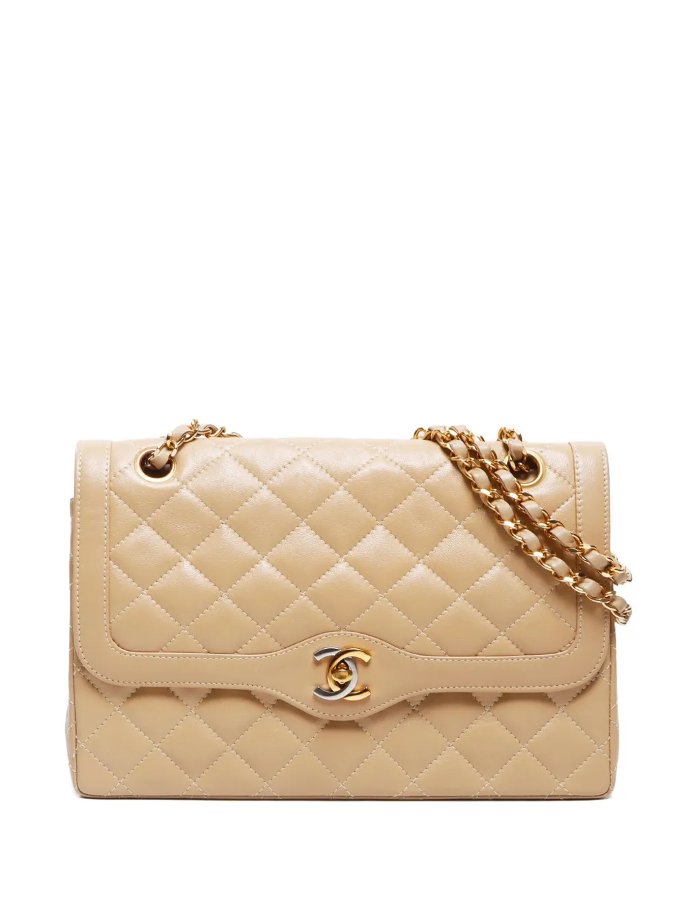 CHANEL Pre-Owned 1985-1993 パリ リミテッドエディション ダブルフラップ ショルダーバッグ - ニュートラル CHANEL Pre-Owned 1985-1993 パリ リミテッドエディション ダブルフラップ ショルダーバッグ - ニュートラル