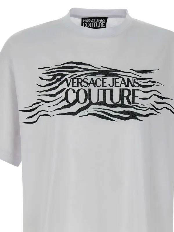 VERSACE JEANS ゼブラ ロゴ Tシャツ スワロフスキー 白 コットン Versace Jeans Couture zebra-motif t-shirt | White | FARFETCH AU