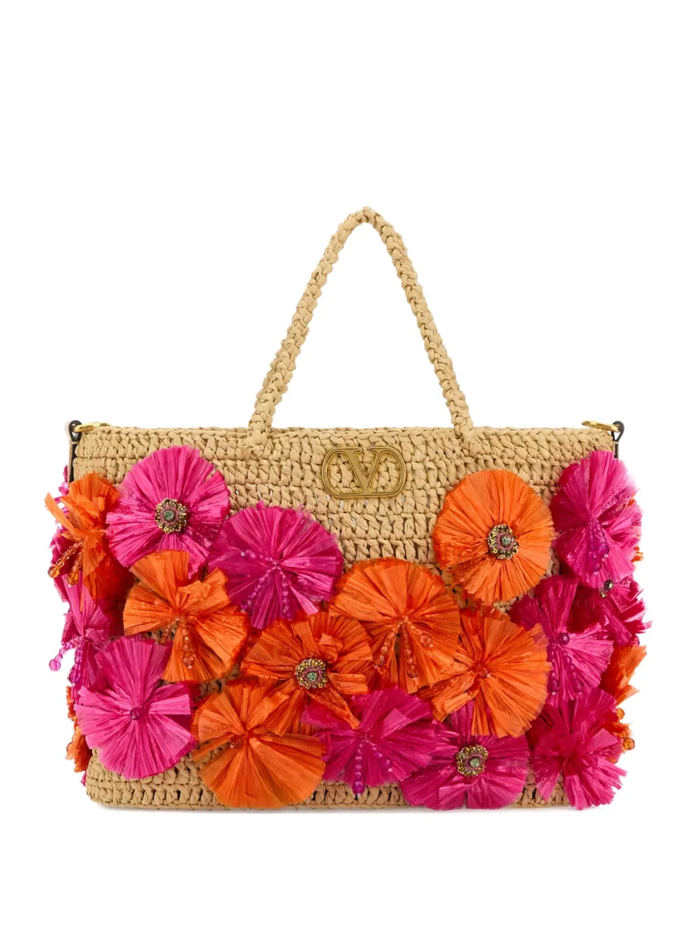 Valentino Garavani VLogo raffia shopper Beige